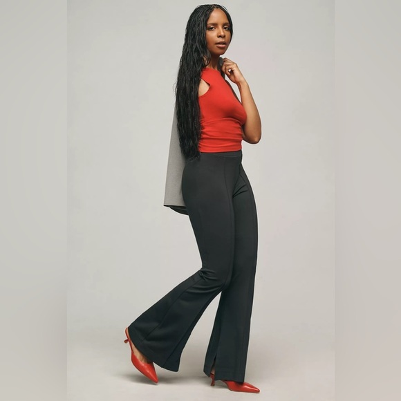 New Anthropologie Maeve Slim Knit Flare Pants Black Size S - Picture 5 of 8